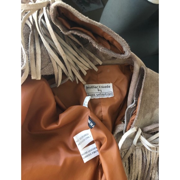 Vintage Jean Sebastian Tan Fringe Suede Cowhide Dye Jacket 60s 70s 11 12 M L - Picture 11 of 12